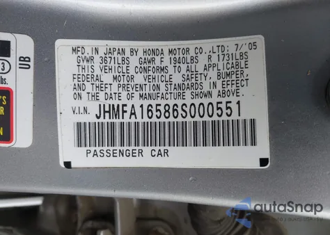 2006 Honda Civic Lx from USA, damaged, VIN JHMFA16586S000551